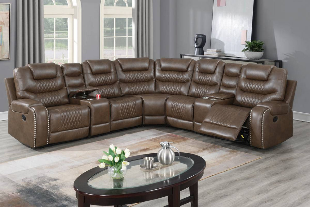 Davena 7-Pc Brown Leather Gel Manual Recliner Sectional