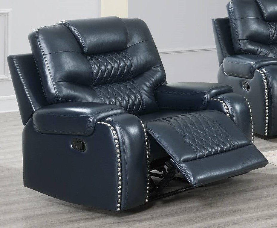 Davena Navy Blue Leather Gel Manual Recliner