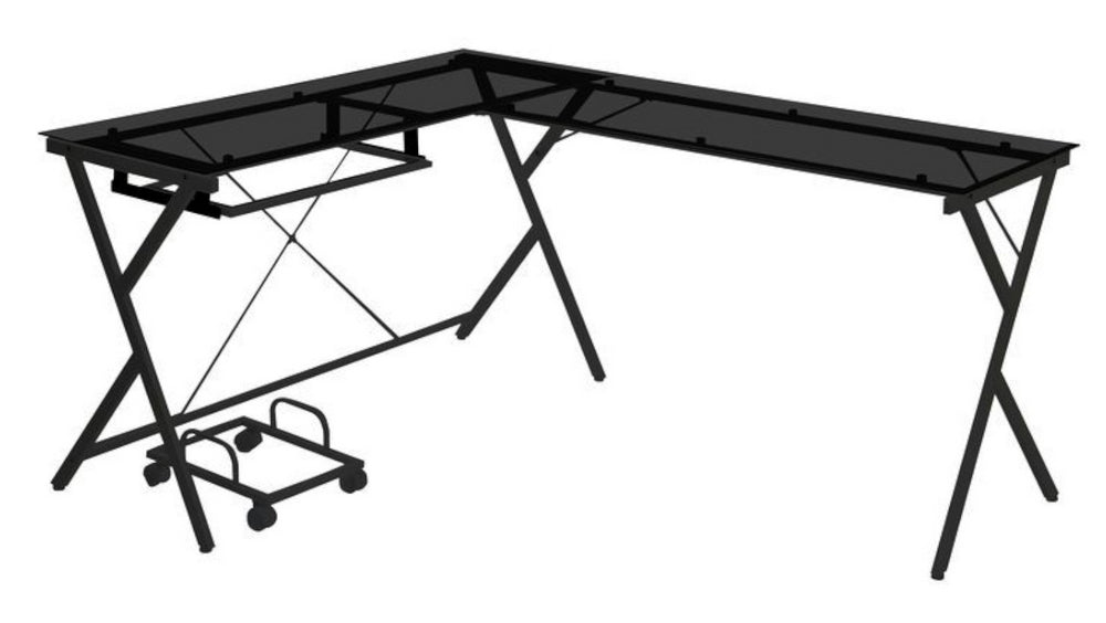 Dazenus Black Glass/Metal Corner Computer Desk