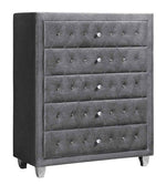 Deanna 5-Pc Grey Velvet Cal King Bedroom Set (Oversized)