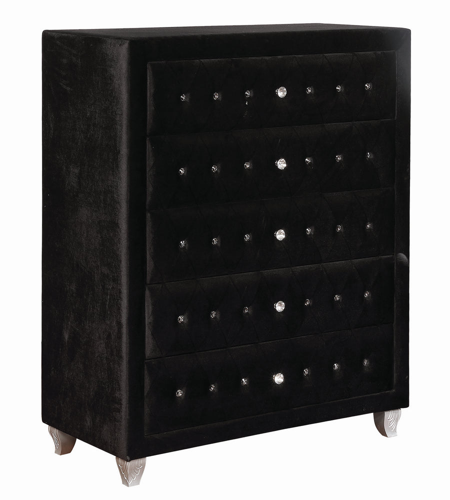 Deanna Black Velvet 5-Drawer Chest