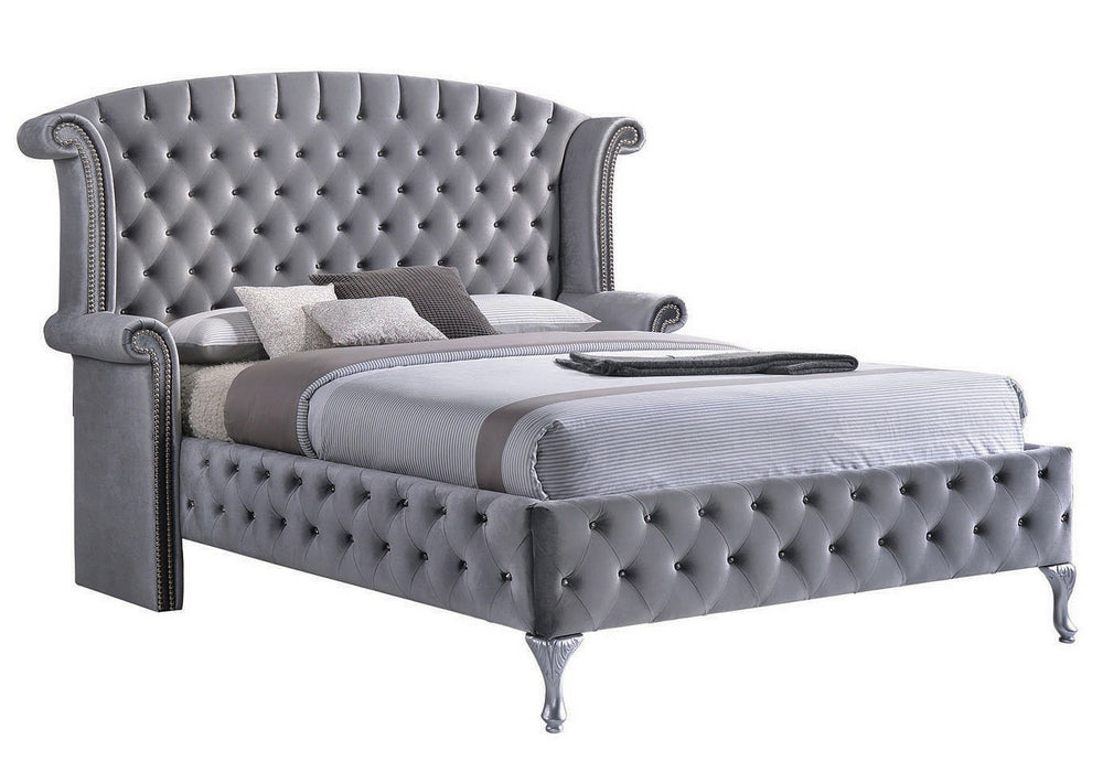 Deanna Grey Velvet Cal King Platform Bed (Oversized)