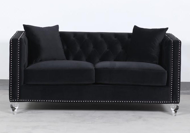 Delilah Glam Black Velvet Loveseat