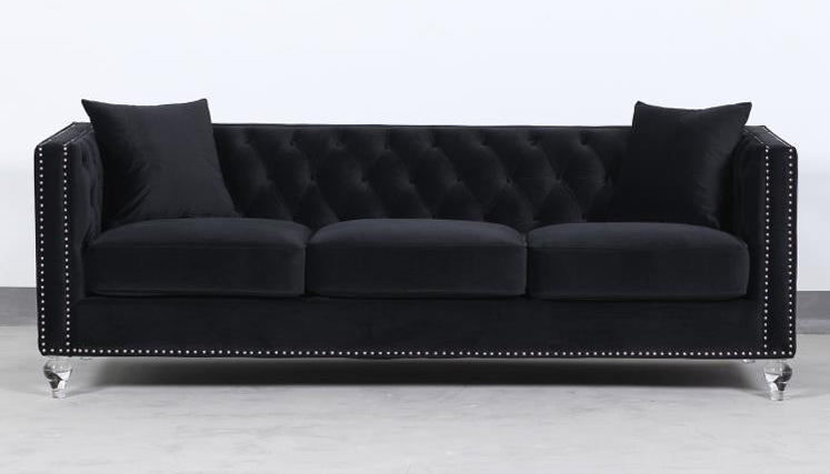 Delilah Glam Black Velvet Sofa