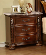 Devi Cherry Wood/Marble 3-Drawer Nightstand