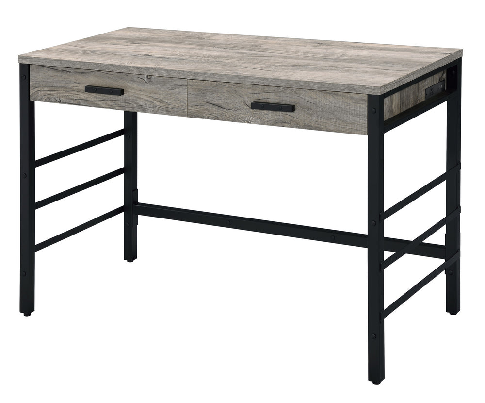 Disho Light Weathered Oak Wood/Black 2-Drawer Office Desk