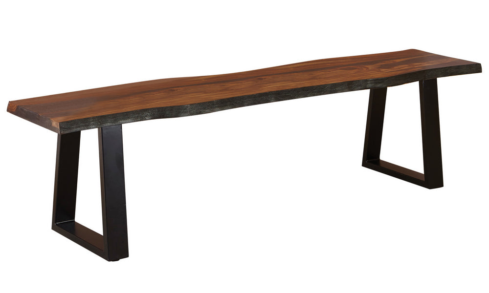 Ditman Grey Sheesham Wood/Matte Black Metal Dining Bench