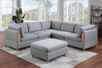 Divya Light Grey Fabric Modular Sectional with Ottoman