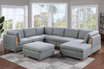 Divya Light Grey Fabric Modular Sectional with Ottomans