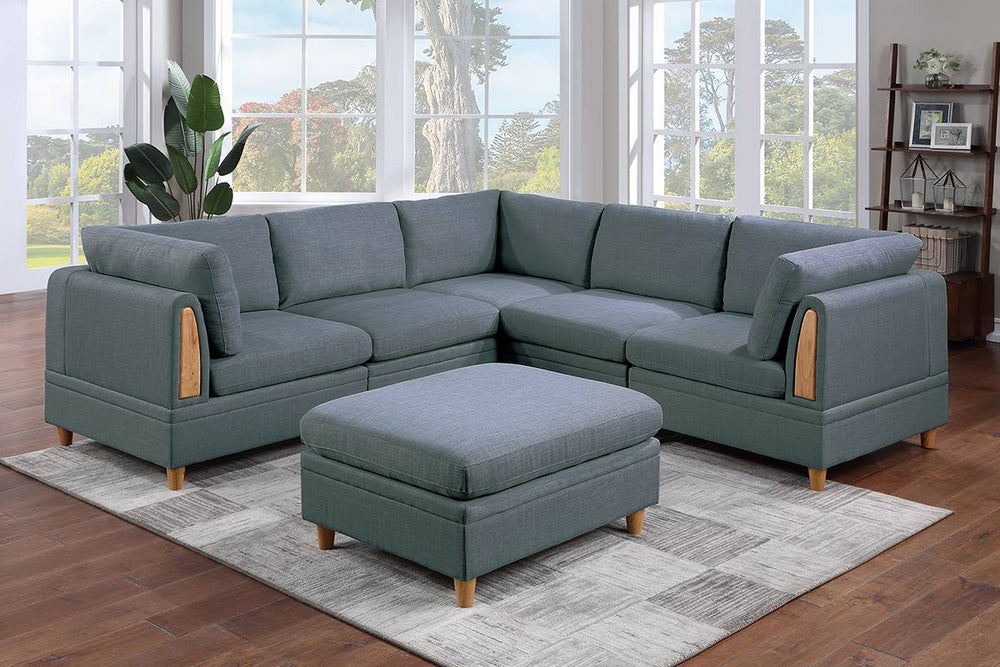 Divya Steel Fabric Modular Sectional with Ottoman