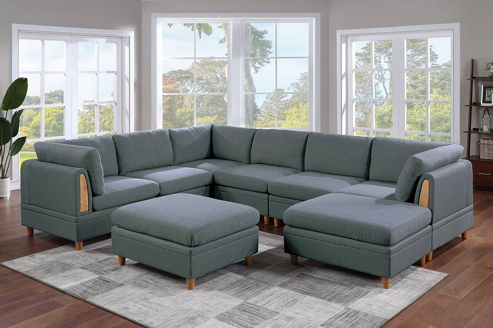 Divya Steel Fabric Modular Sectional with Ottomans