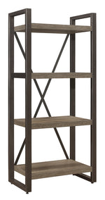 Dogue Brown/Gunmetal Wood 4-Shelf Bookcase