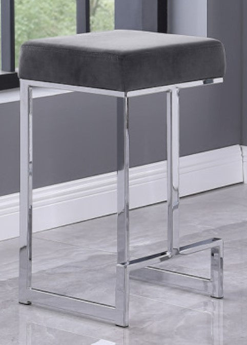 Dollie 2 Grey Velvet/Chrome Metal Counter Height Stools