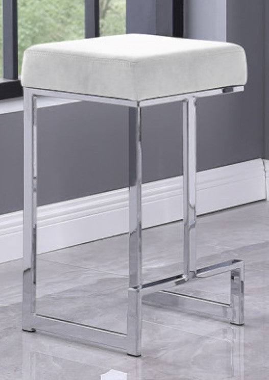 Dollie 2 White Velvet/Chrome Metal Counter Height Stools