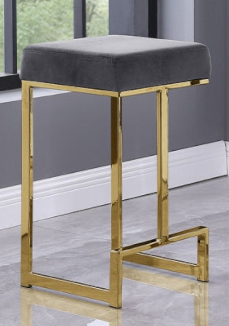 Dollie 2 Grey Velvet/Gold Metal Counter Height Stools