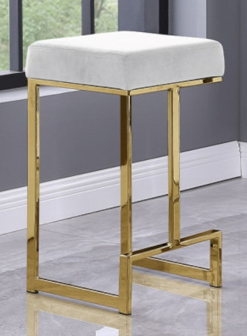 Dollie 2 White Velvet/Gold Metal Counter Height Stools