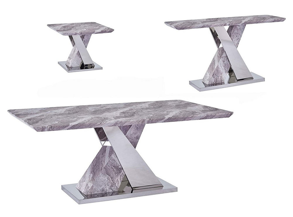 Dora 3-Pc White Faux Marble/Metal Table Set