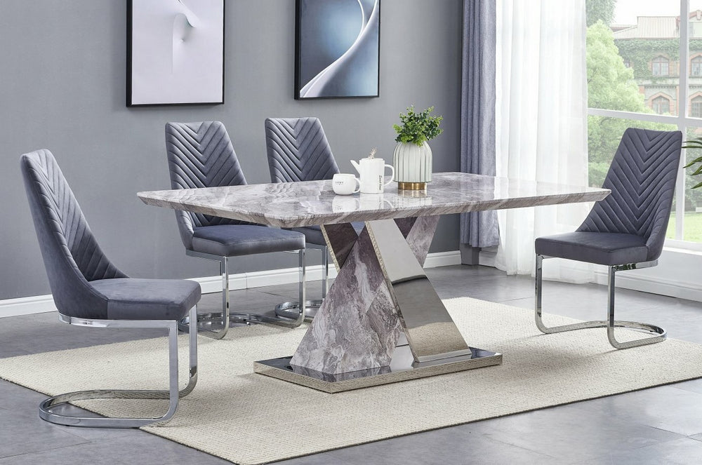 Dora 5-Pc Gray/Silver Dining Table Set