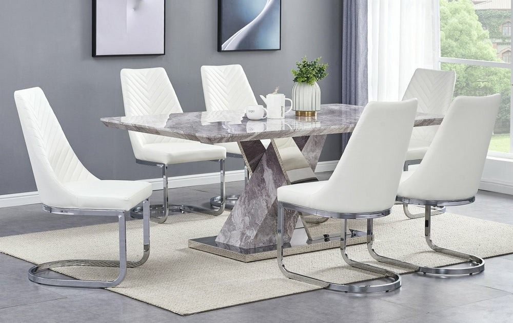 Dora 7-Pc White/Chrome Dining Table Set