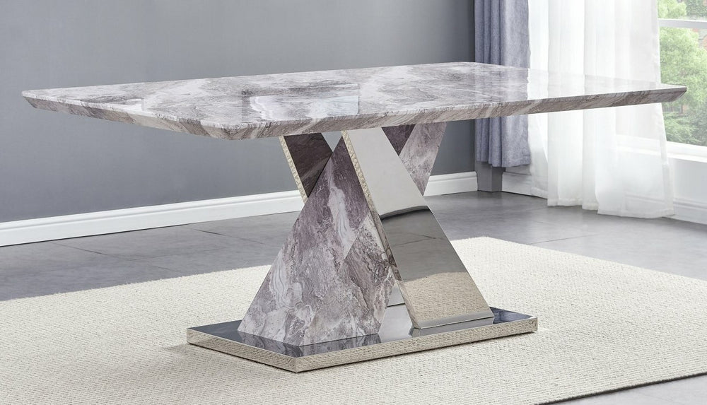 Dora Faux Marble/Silver Metal Dining Table