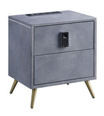 Doris Gray Leather Nightstand with USB Port & Electric Lock