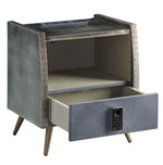 Doris Gray Metal/Top Grain Leather Nightstand with USB