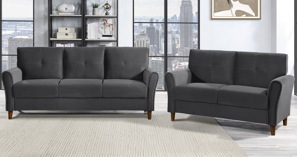 Dunleith 2-Pc Gray Velvet Fabric Sofa Set