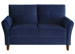 Dunleith Blue Velvet Fabric Loveseat with Flared Arms