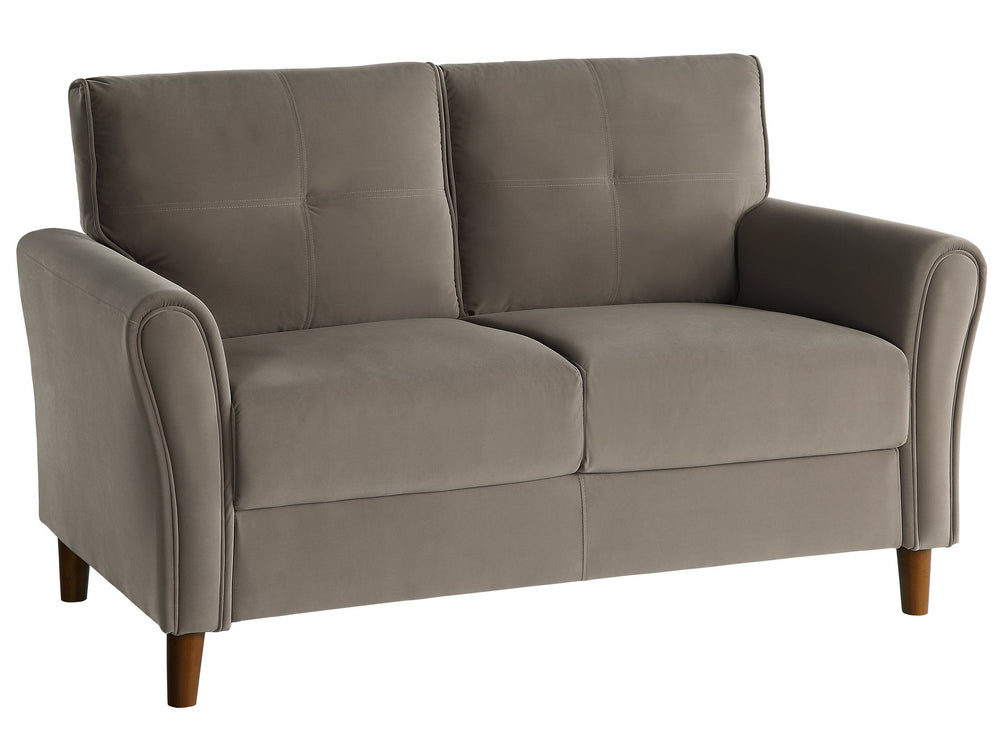 Dunleith Brown Velvet Fabric Loveseat with Flared Arms