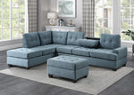 Dunstan 2-Pc Blue Textured Fabric Reversible Sectional