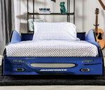 Dustrack Race Car Design Blue Wood Twin Bed