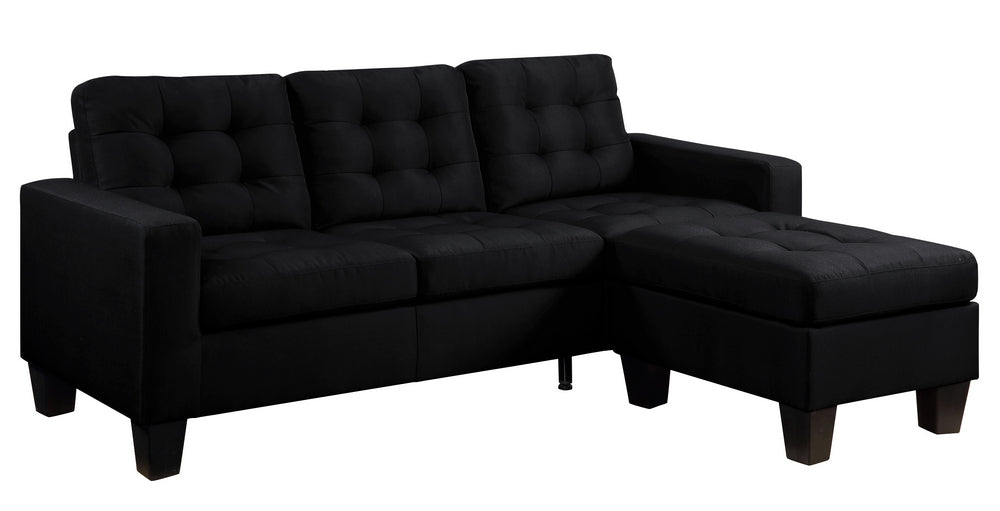 Earsom Black Linen Fabric Tufted Sofa with Ottoman