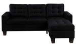 Earsom Black Linen Fabric Tufted Sofa with Ottoman