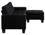 Earsom Black Linen Fabric Tufted Sofa with Ottoman