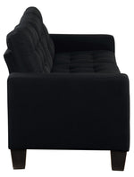 Earsom Black Linen Fabric Tufted Sofa with Ottoman