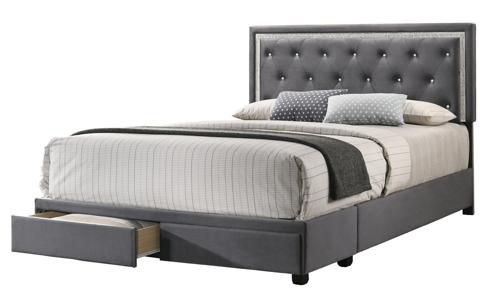 Ebba Gray Velvet Fabric Twin Bed