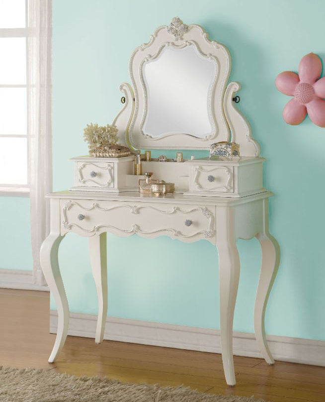 Edalene Pearl White Wood Vanity with Mirror