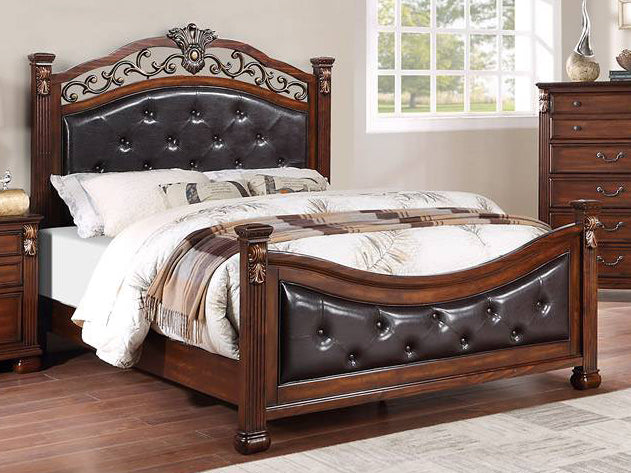 Eileena Espresso/Cherry Wood King Poster Bed