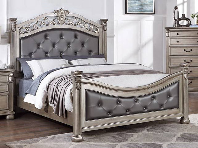 Eileena Grey/Champagne Wood King Poster Bed