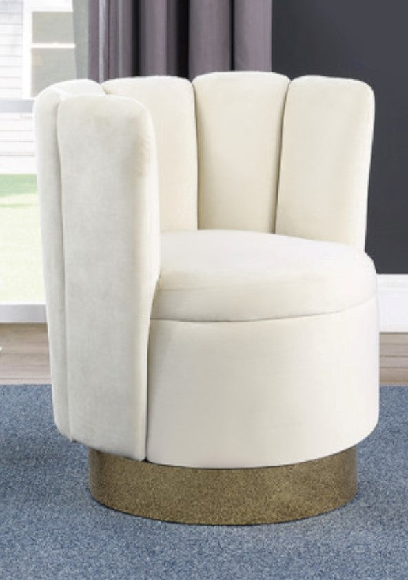 Eirene Cream Velvet Accent Chair with Gold Base