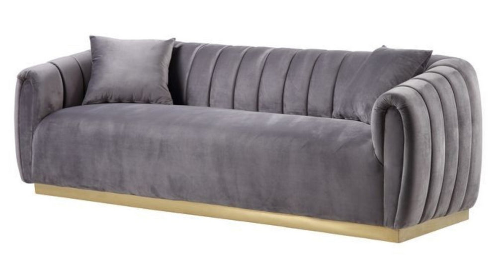 Elchanon Gray Velvet Plush Tufted Sofa