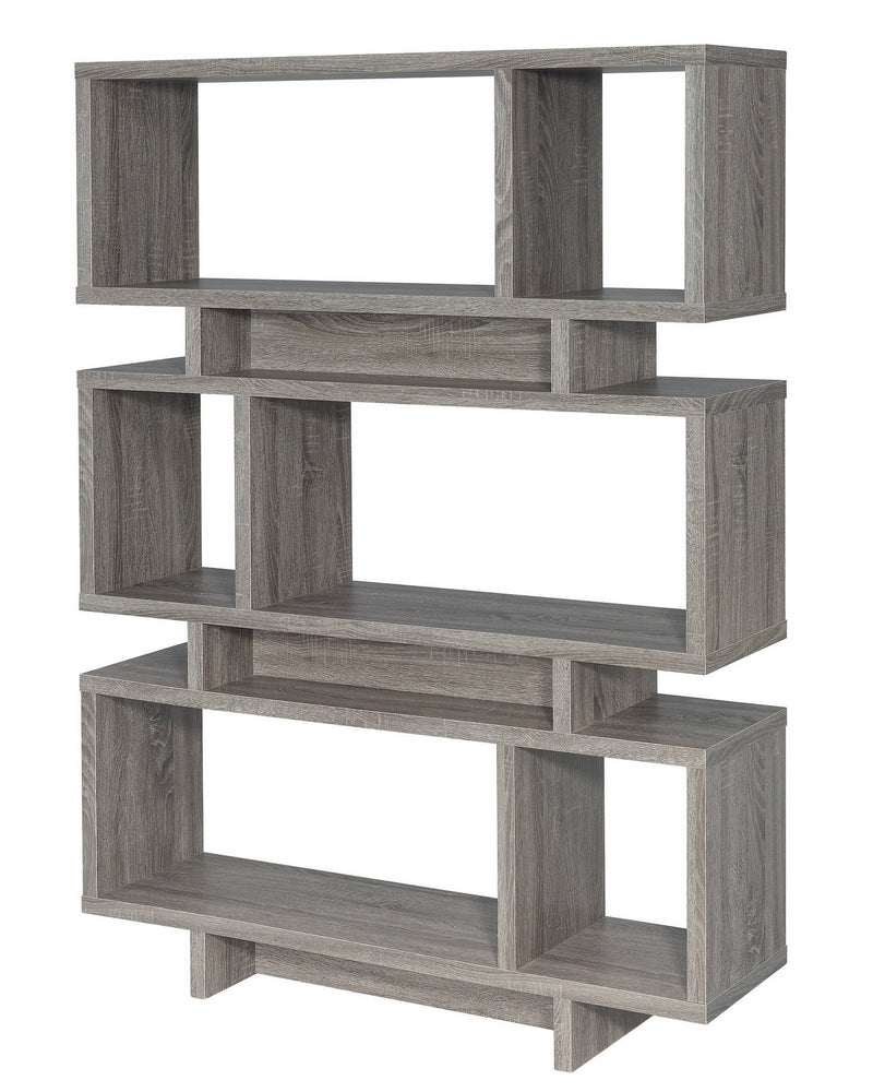 Isa Weathered Grey Wood 3-Tier Bookcase with 2 Open Cubbies