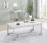 Elliana White Faux Marble/Satin Nickel Metal Coffee Table