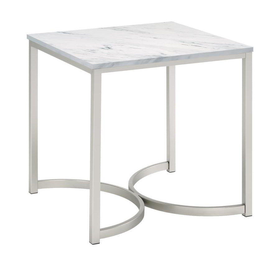 Elliana White Faux Marble/Satin Nickel Metal End Table