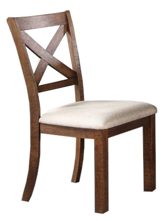 Elsie 2 White Fabric/Brown Wood Side Chairs