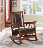 Emeline Dark Brown Leather Match/Tobacco Wood Rocking Chair