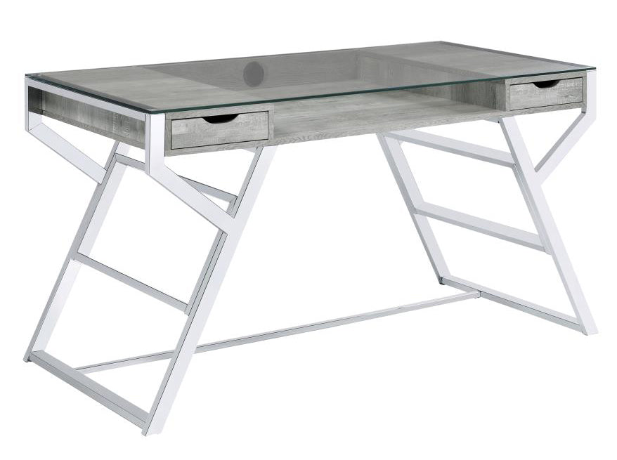 Emelle Grey Driftwood Wood/Chrome Metal Writing Desk