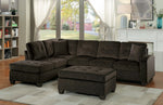 Emilio Chocolate Fabric Reversible Sectional w/ Ottoman