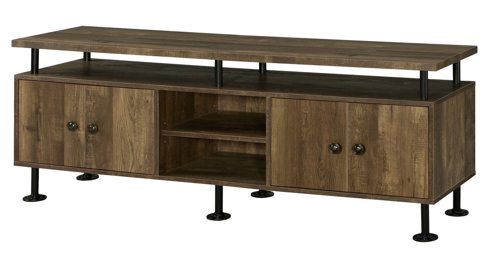 Ensata II Rustic Oak Wood TV Stand with 4 Open Shelves