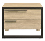 Erasto Oak Wood/Black Metal 2-Drawer Nightstand